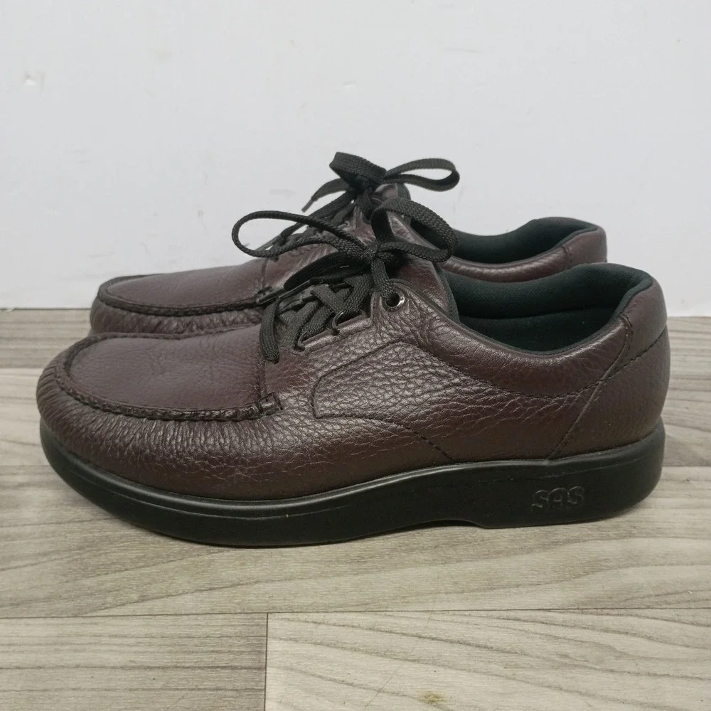 SAS Bout Time Men's 9.5 M Brown Leather Lace Up Loafer Moc Toe Comfort Shoes
